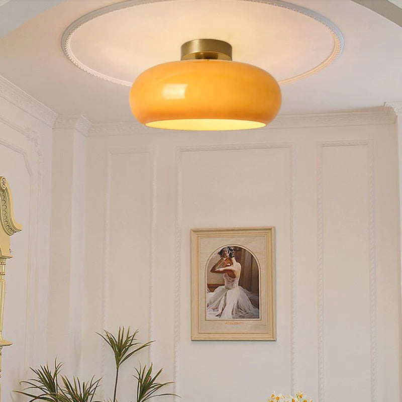 Pendant Light Glass Dome 28.0 cm Amber Dining Room Kitchen Island Vintage Hanging Ceiling Lamp E27 | Thomler