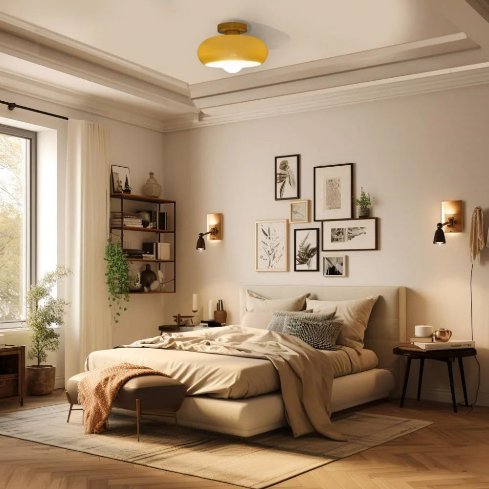 Ceiling Light Glass 11 in Semi Flush Mount Indoor Bedroom Hallway Living Room Pendant Lamp Modern Mid Century Style | Thomler
