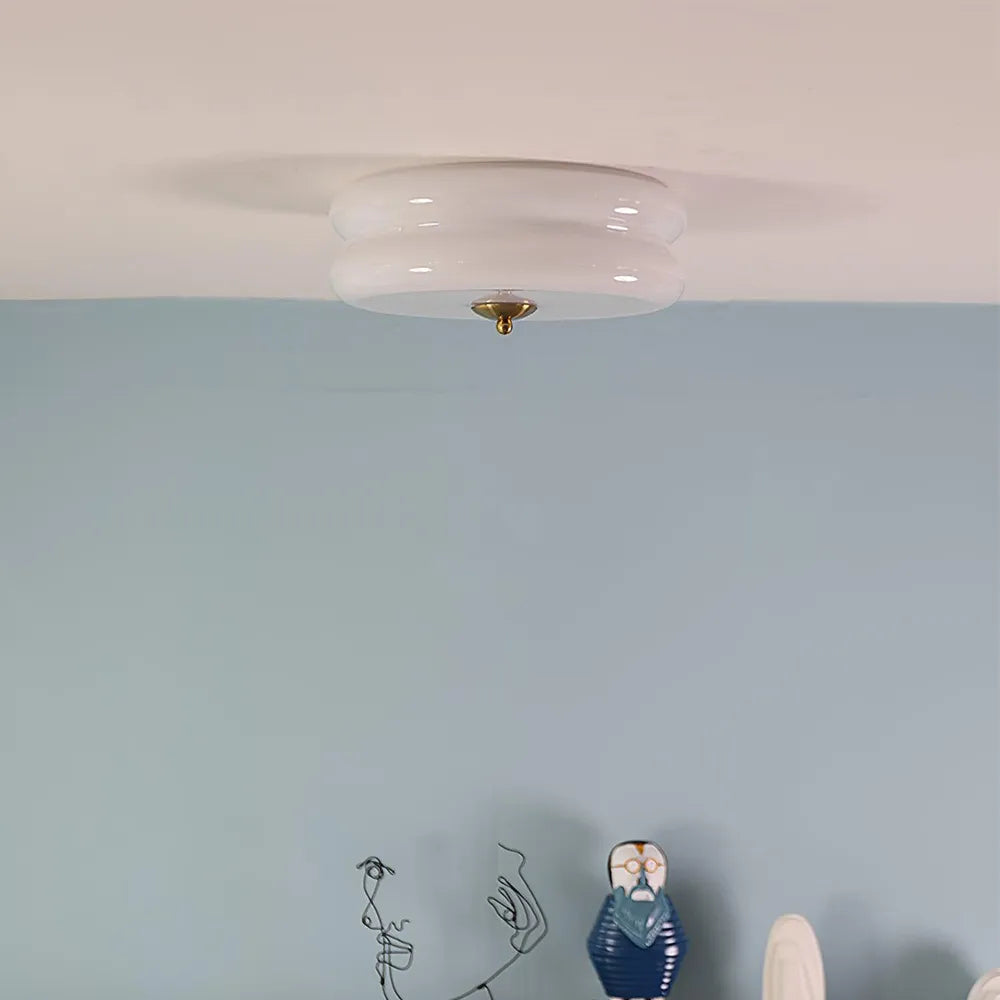 Ceiling Lamp Glass 40.0 cm White Gold Vintage Living Room Flush Mount Industrial Lighting | Thomler