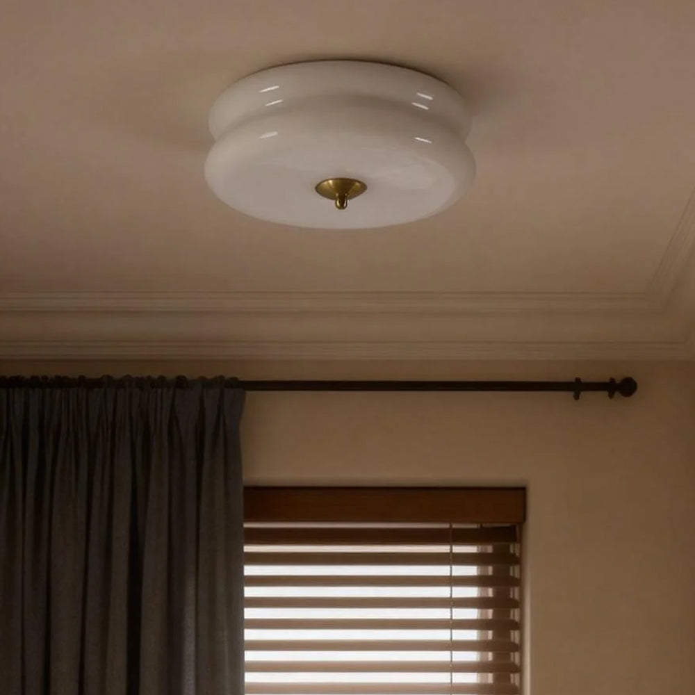 Ceiling Lamp Glass 40.0 cm White Gold Vintage Living Room Flush Mount Industrial Lighting | Thomler