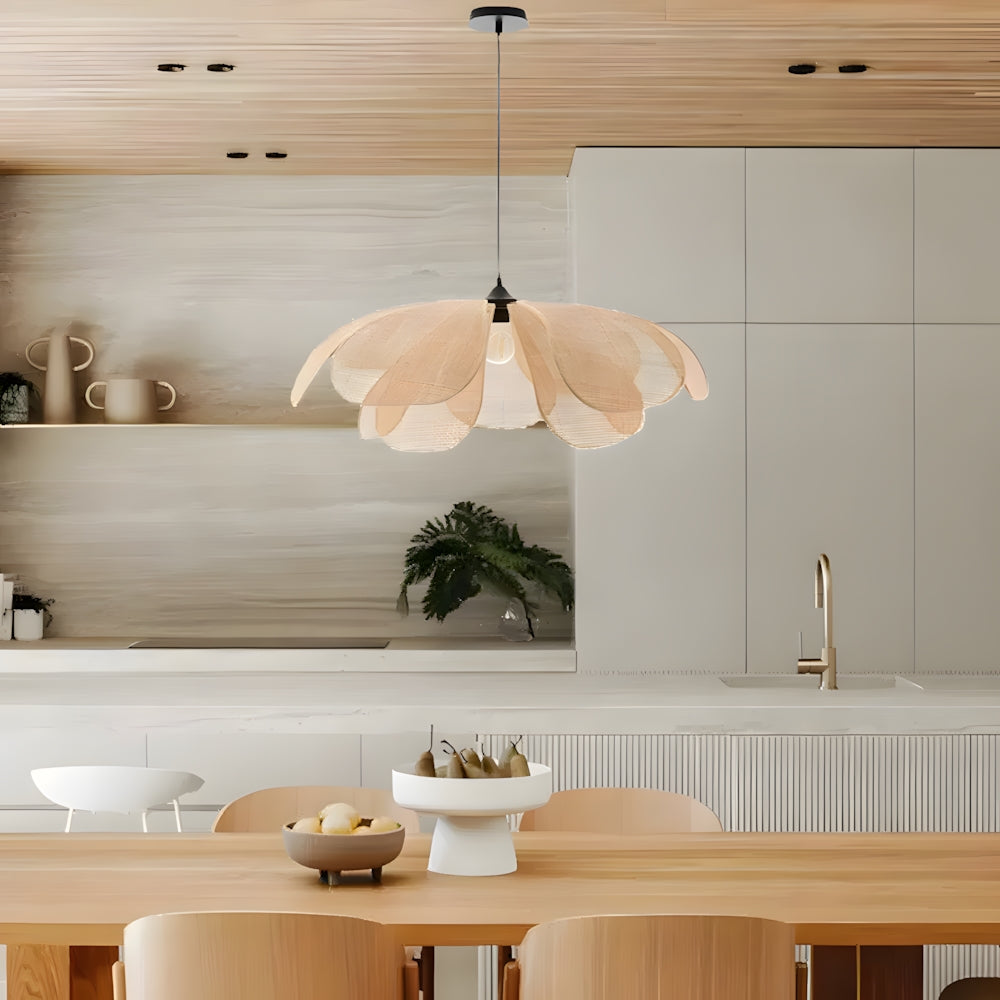 Pendant Light Rattan 19.7 in Neutral Indoor Ceiling Lamp Kitchen Dining Room Living Area Hanging Light | Thomler
