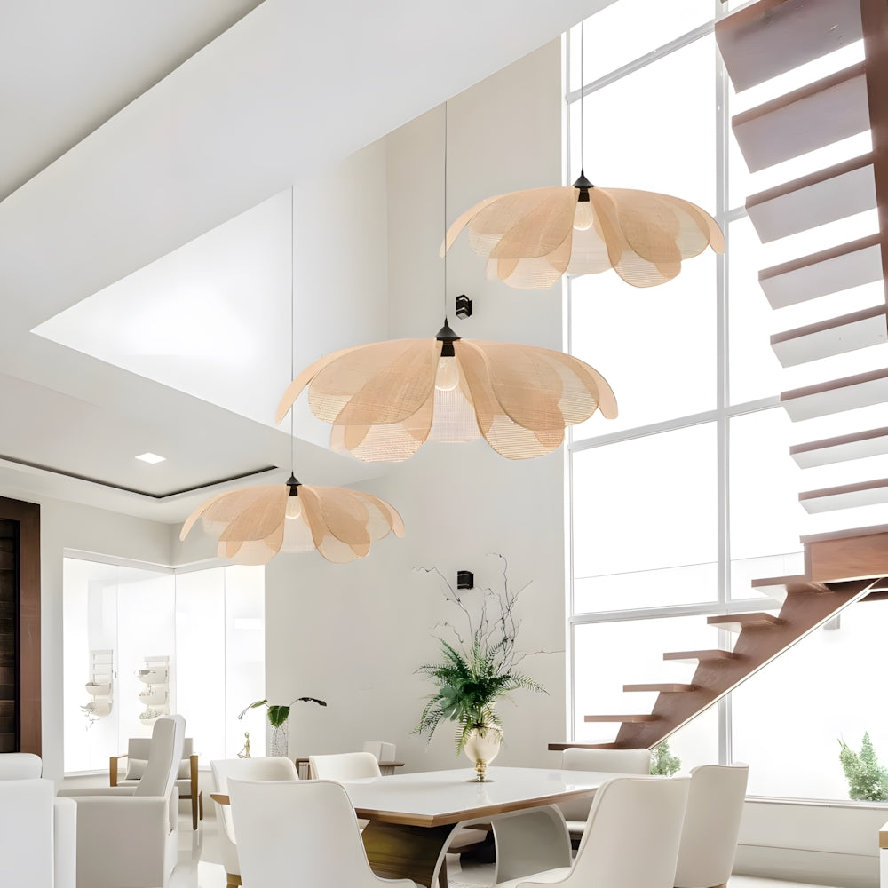Pendant Light Rattan 19.7 in Neutral Indoor Ceiling Lamp Kitchen Dining Room Living Area Hanging Light | Thomler