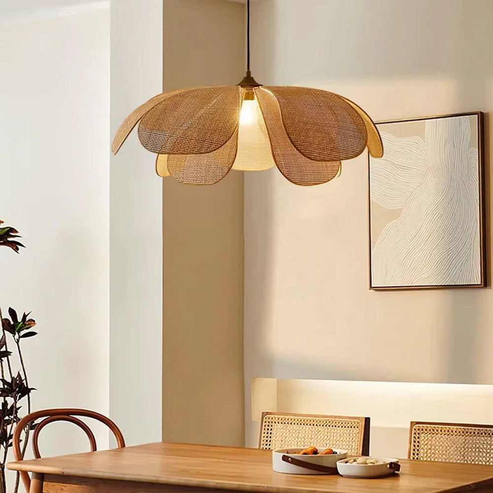 Pendant Light Rattan 19.7 in Neutral Indoor Ceiling Lamp Kitchen Dining Room Living Area Hanging Light | Thomler