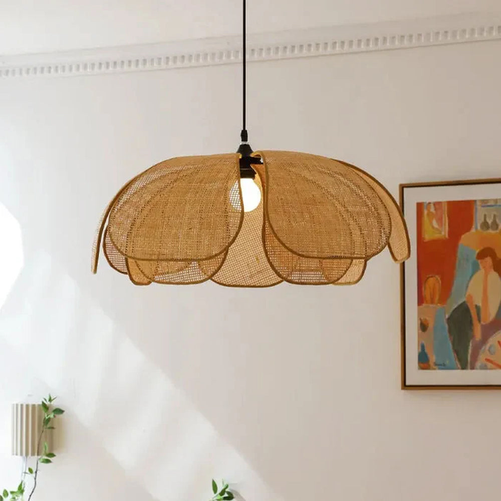 Pendant Light Rattan 19.7 in Neutral Indoor Ceiling Lamp Kitchen Dining Room Living Area Hanging Light | Thomler