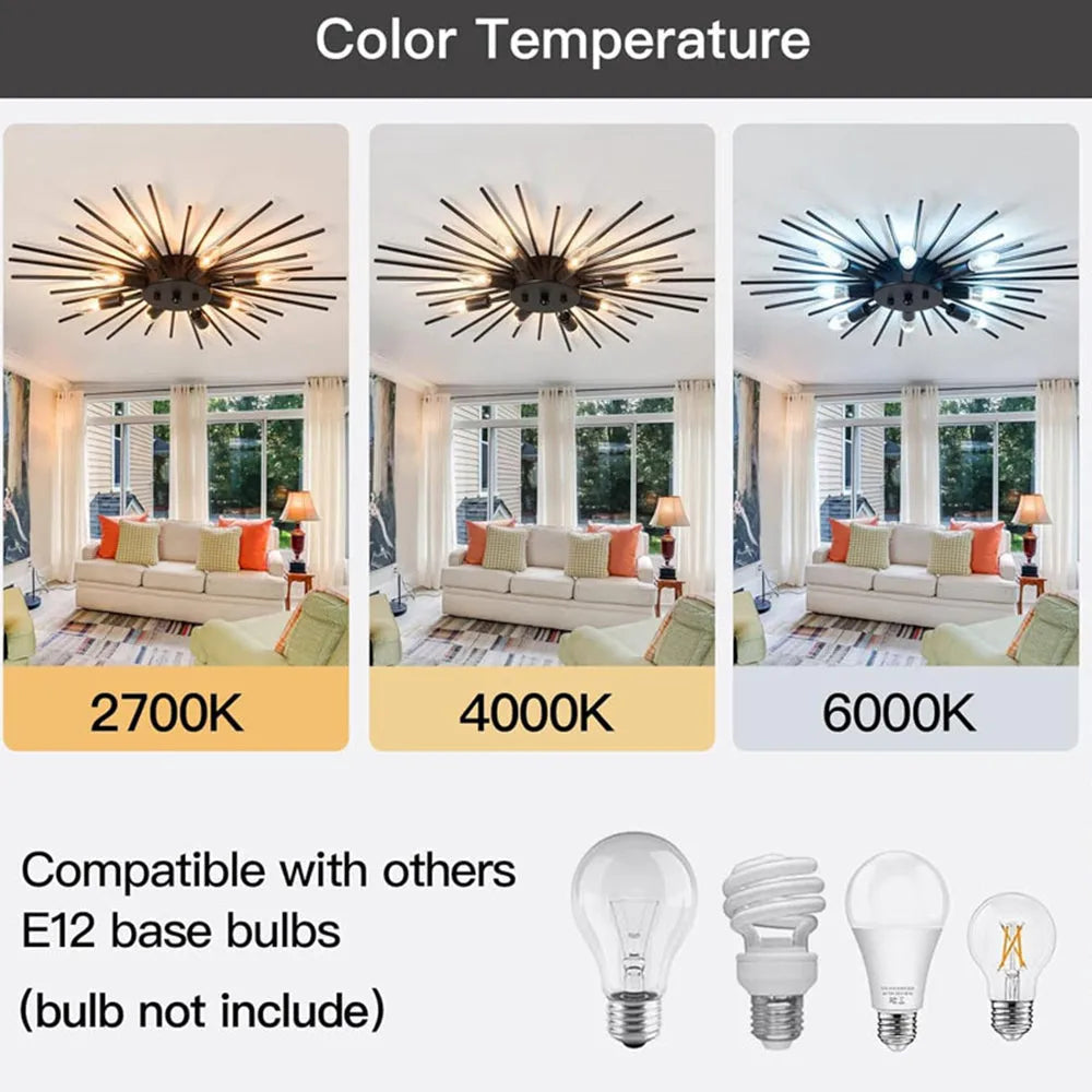 Ceiling Light Industrial Metal 27.6 in Indoor Living Room Dining Area Fixture Multi Bulb | Thomler