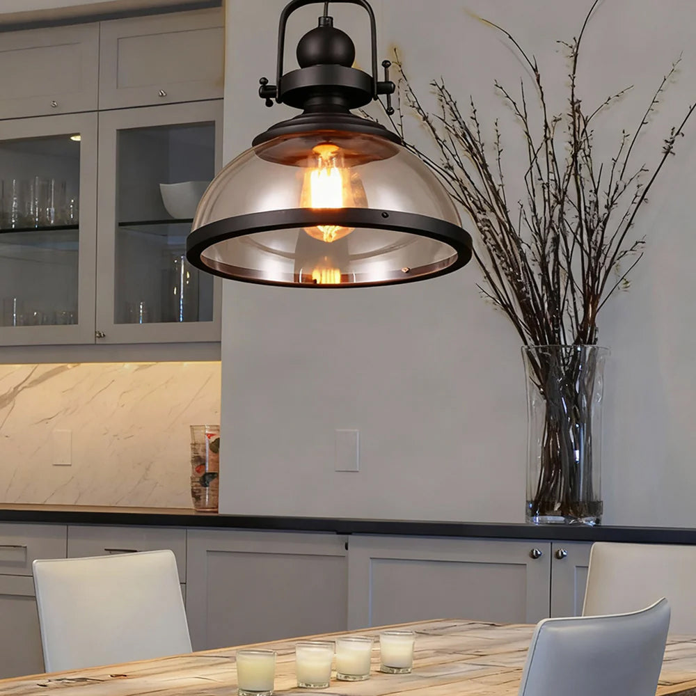 Pendant Light Glass Dome 31.0 cm Black Dining Room Kitchen Island Vintage Industrial Hanging Ceiling Lamp | Thomler