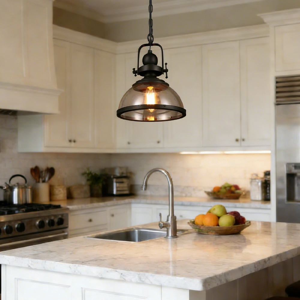 Pendant Light Iron Glass 12.2 in Indoor Dining Room Kitchen Island Bedroom Hanging Lamp Vintage Style | Thomler
