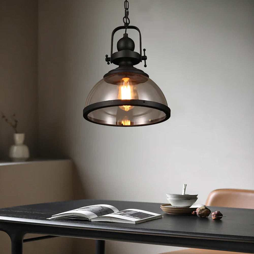 Pendant Light Iron Glass 12.2 in Indoor Dining Room Kitchen Island Bedroom Hanging Lamp Vintage Style | Thomler