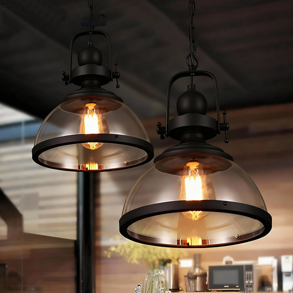 Pendant Light Glass Dome 31.0 cm Black Dining Room Kitchen Island Vintage Industrial Hanging Ceiling Lamp | Thomler