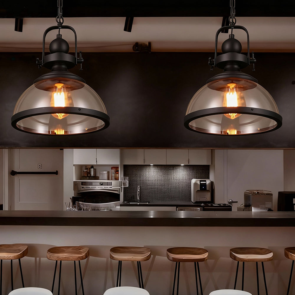 Pendant Light Iron Glass 12.2 in Indoor Dining Room Kitchen Island Bedroom Hanging Lamp Vintage Style | Thomler