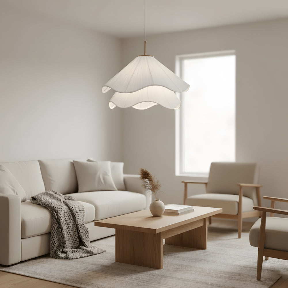 Pendant Light Fabric Floral Shade E27 60.0 cm White Dining Room Bedroom Hanging Ceiling Lamp Sculptural Ambient Lighting | Thomler