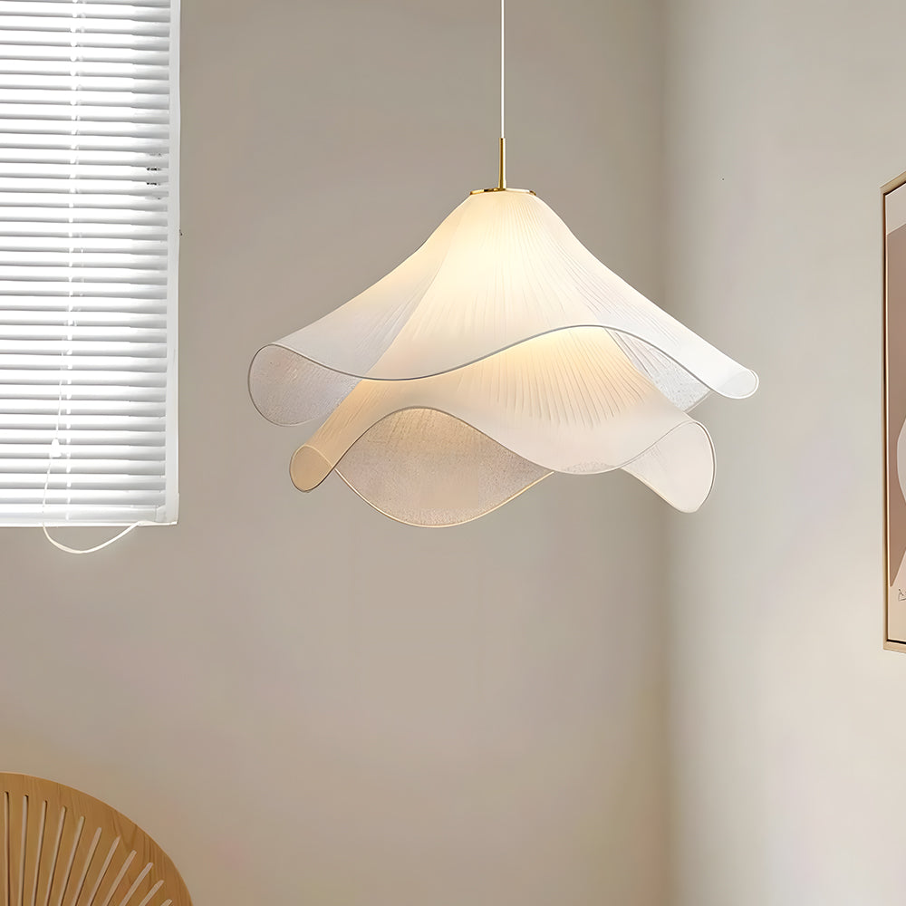 Pendant Light Fabric Floral Shade E27 60.0 cm White Dining Room Bedroom Hanging Ceiling Lamp Sculptural Ambient Lighting | Thomler