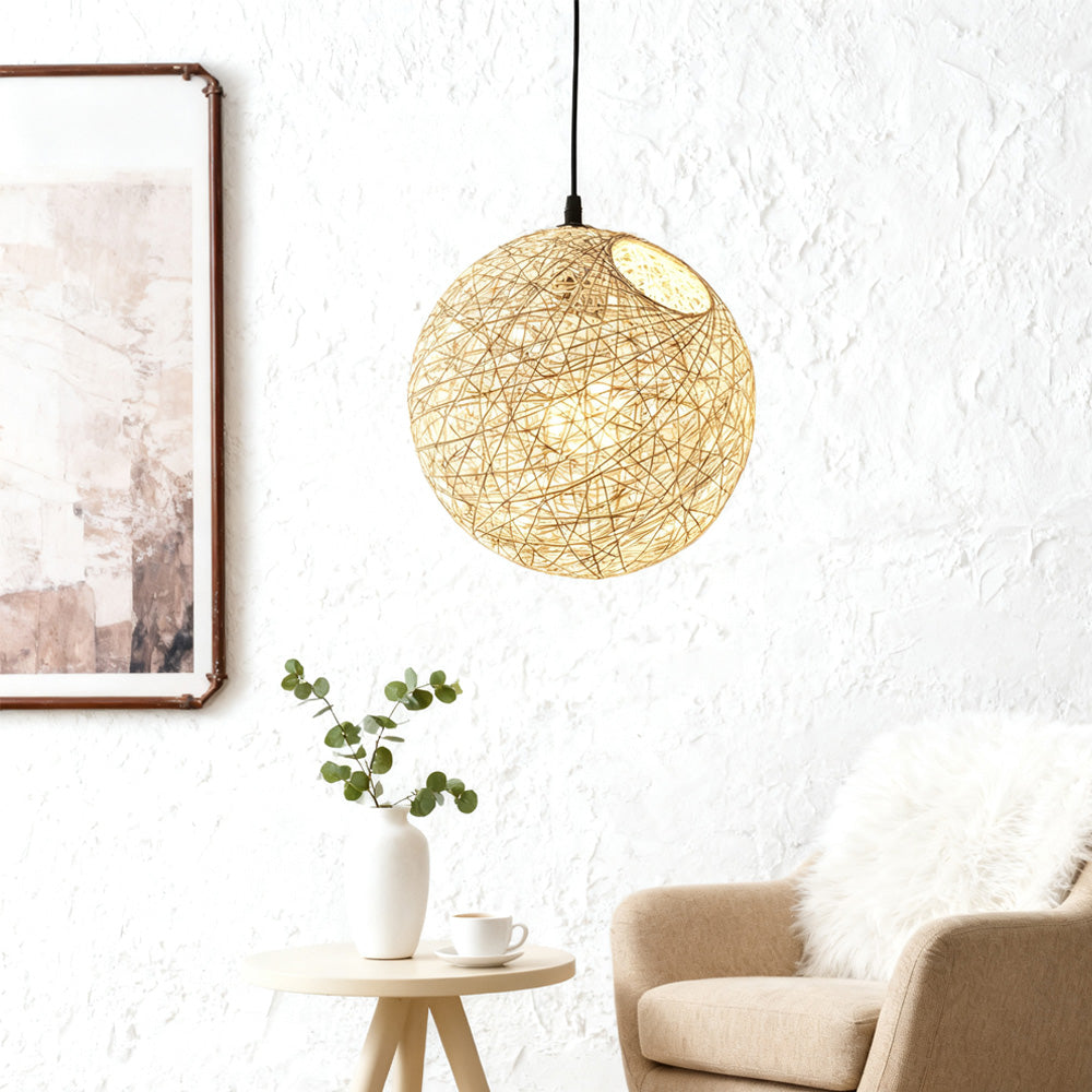 Pendant Light Rattan 15.8 in Indoor Dining Room Living Room Hanging Ceiling Lamp Soft Glow Decorative Accent | Thomler