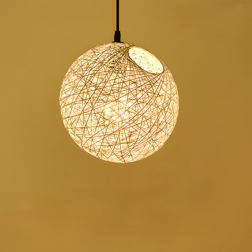 Pendant Light Rattan 15.8 in Indoor Dining Room Living Room Hanging Ceiling Lamp Soft Glow Decorative Accent | Thomler