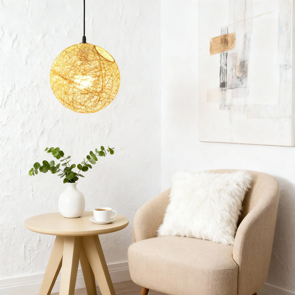 Pendant Light Rattan 15.8 in Indoor Dining Room Living Room Hanging Ceiling Lamp Soft Glow Decorative Accent | Thomler