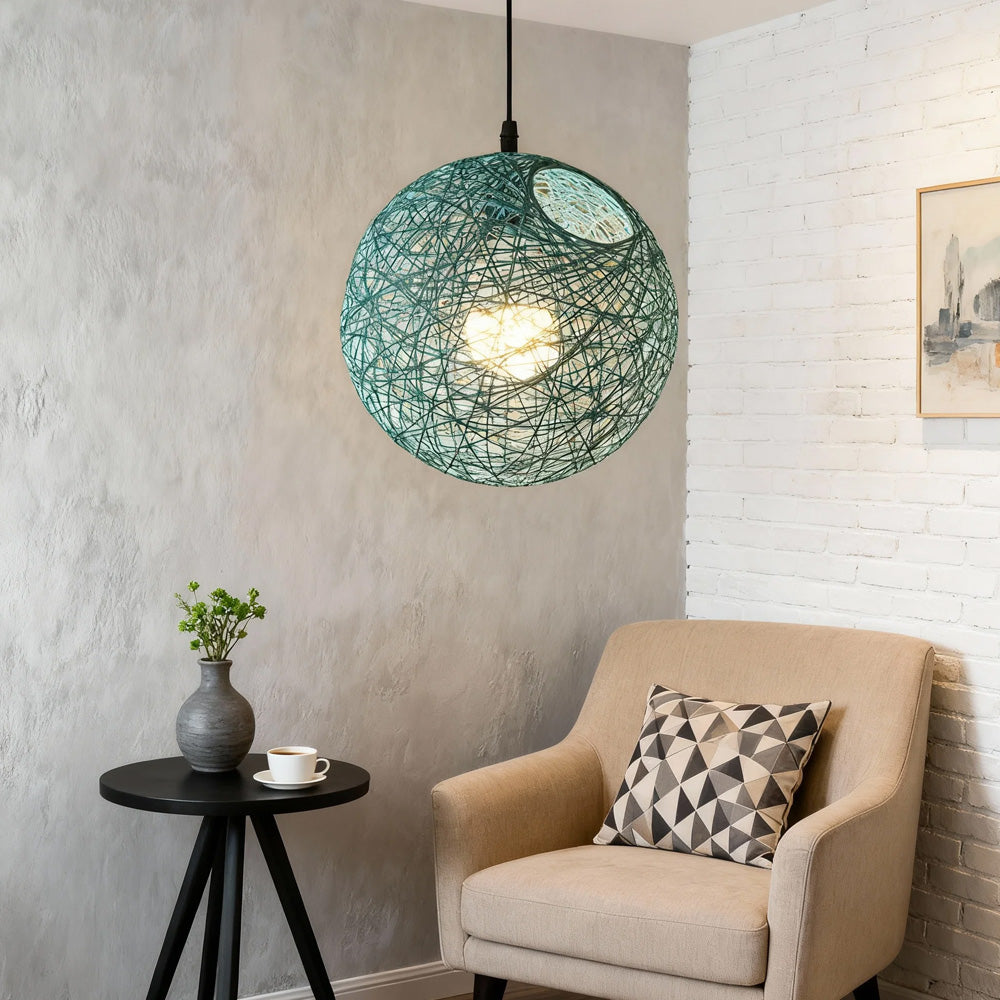 Pendant Light Rattan 15.8 in Indoor Dining Room Living Room Hanging Ceiling Lamp Soft Glow Decorative Accent | Thomler