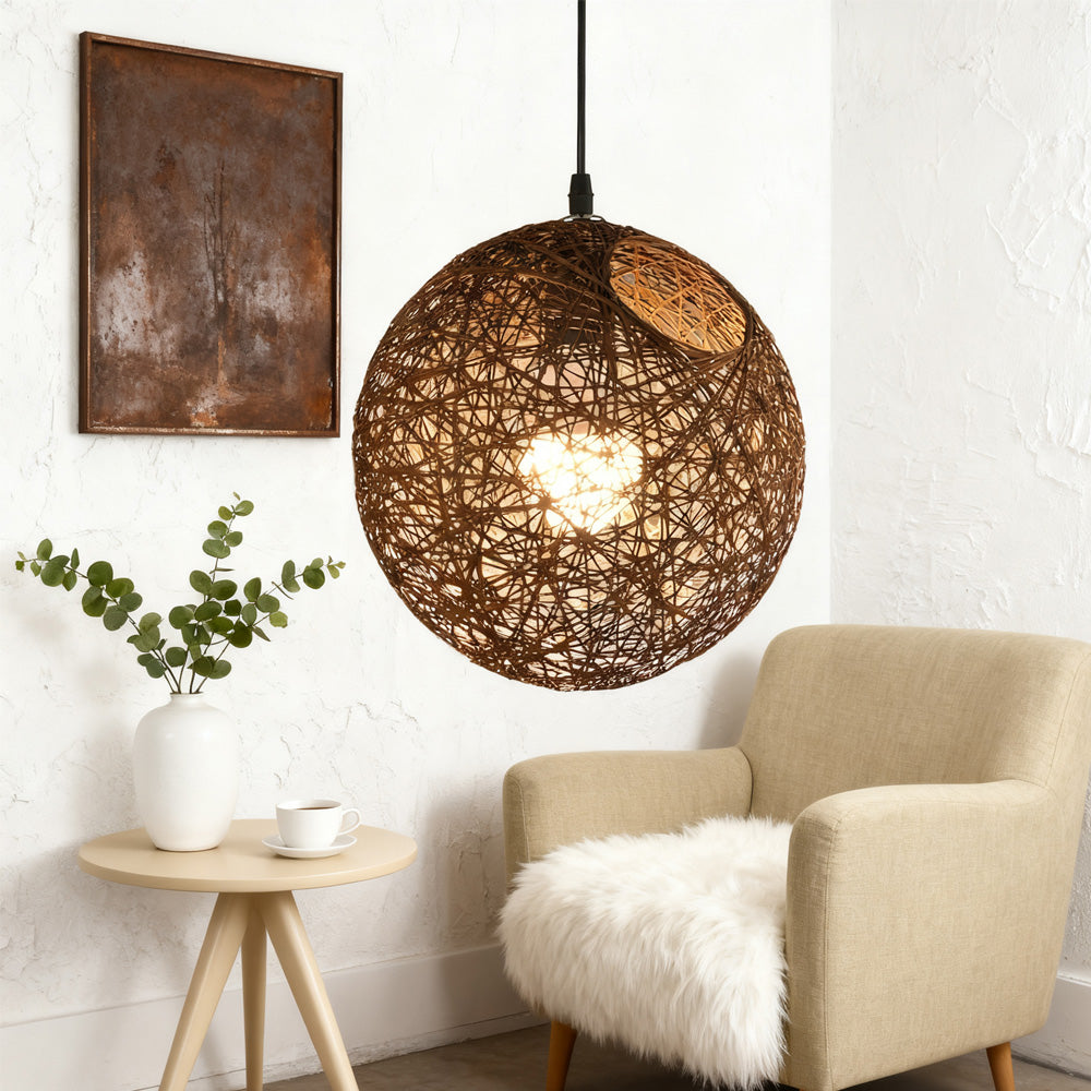 Pendant Light Rattan 15.8 in Indoor Dining Room Living Room Hanging Ceiling Lamp Soft Glow Decorative Accent | Thomler