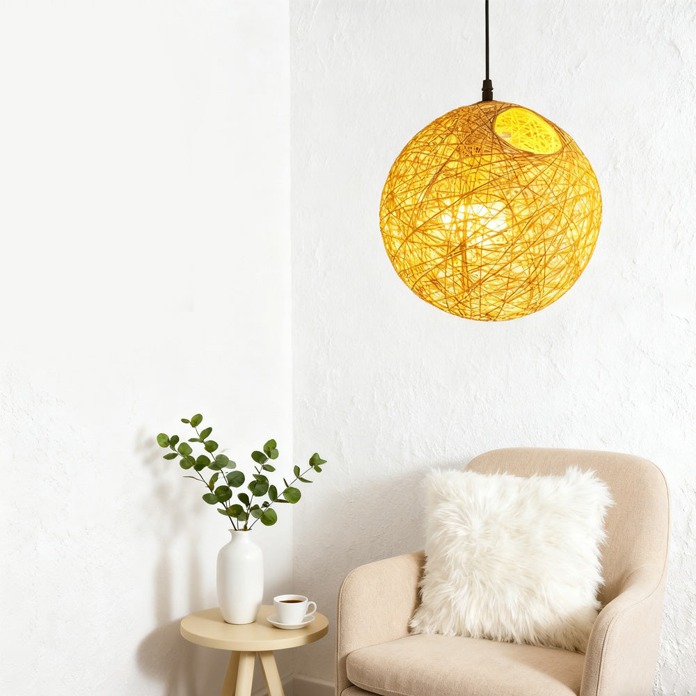 Pendant Light Rattan 15.8 in Indoor Dining Room Living Room Hanging Ceiling Lamp Soft Glow Decorative Accent | Thomler