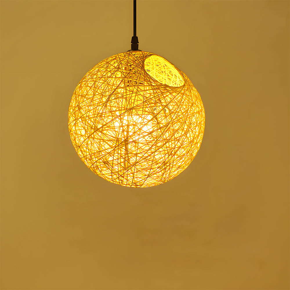 Pendant Light Rattan 15.8 in Indoor Dining Room Living Room Hanging Ceiling Lamp Soft Glow Decorative Accent | Thomler