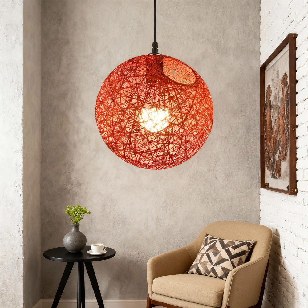 Pendant Light Rattan 15.8 in Indoor Dining Room Living Room Hanging Ceiling Lamp Soft Glow Decorative Accent | Thomler