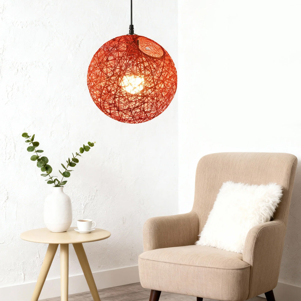 Pendant Light Rattan 15.8 in Indoor Dining Room Living Room Hanging Ceiling Lamp Soft Glow Decorative Accent | Thomler