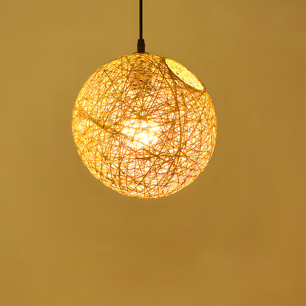 Pendant Light Rattan 15.8 in Indoor Dining Room Living Room Hanging Ceiling Lamp Soft Glow Decorative Accent | Thomler