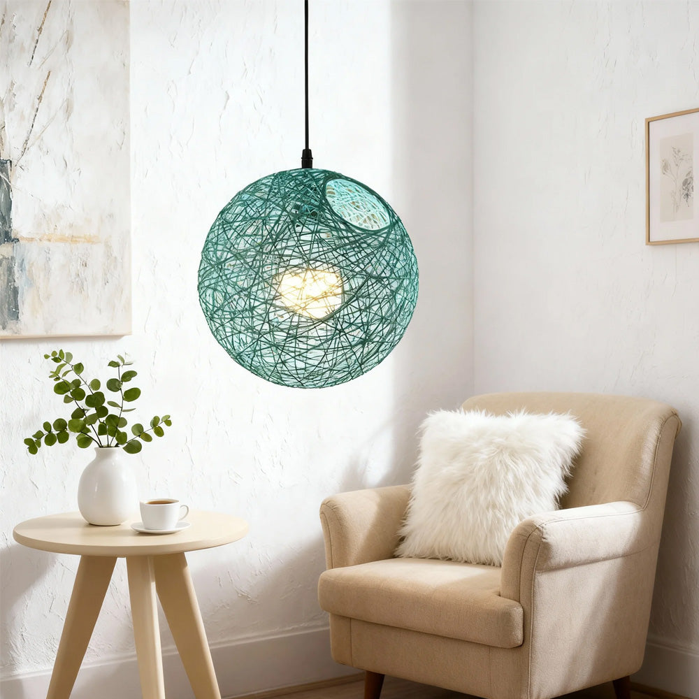 Pendant Light Rattan 15.8 in Indoor Dining Room Living Room Hanging Ceiling Lamp Soft Glow Decorative Accent | Thomler