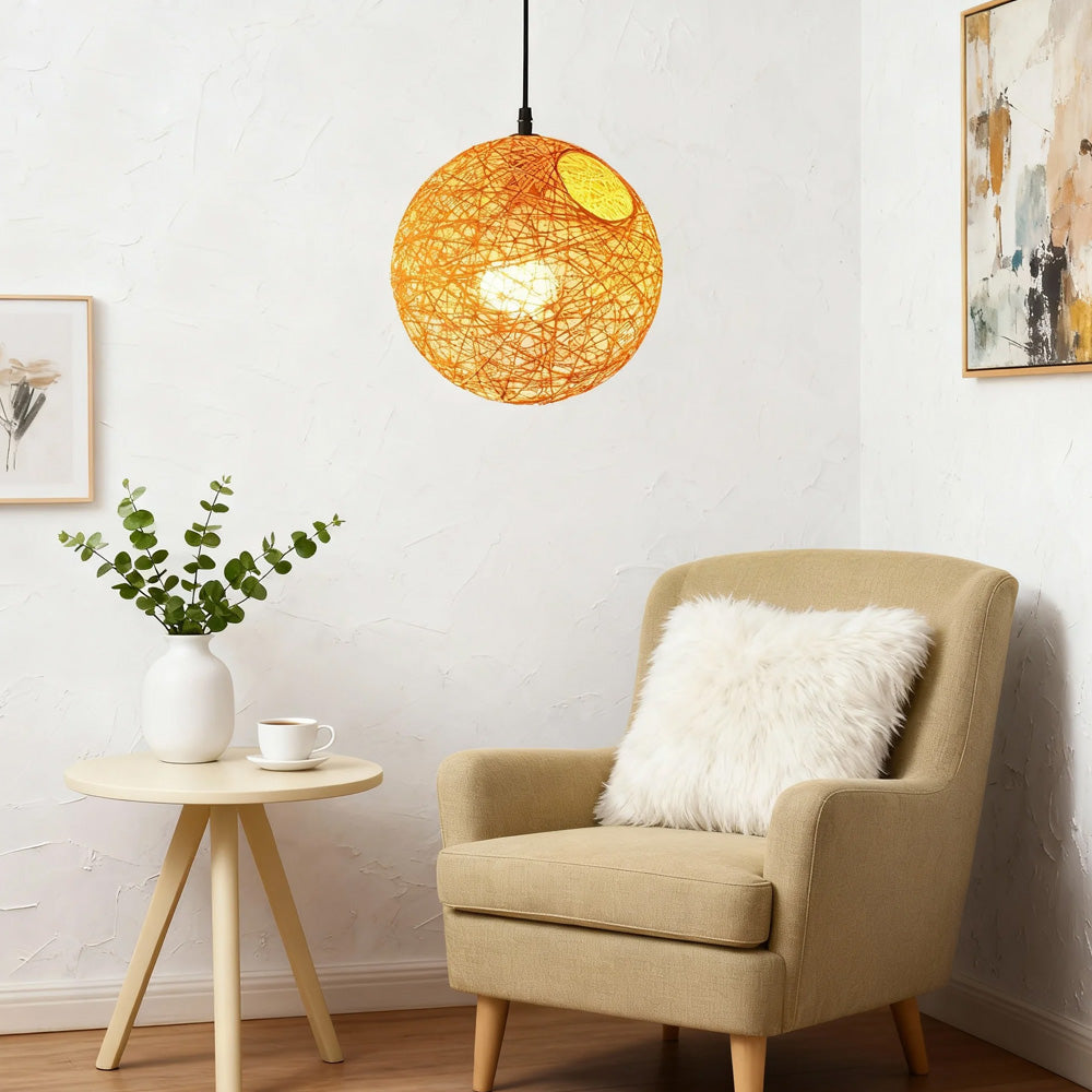 Pendant Light Rattan 15.8 in Indoor Dining Room Living Room Hanging Ceiling Lamp Soft Glow Decorative Accent | Thomler