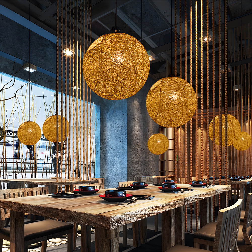 Pendant Light Rattan 15.8 in Indoor Dining Room Living Room Hanging Ceiling Lamp Soft Glow Decorative Accent | Thomler