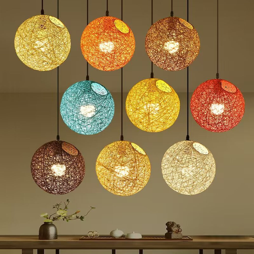 Pendant Light Rattan 15.8 in Indoor Dining Room Living Room Hanging Ceiling Lamp Soft Glow Decorative Accent | Thomler