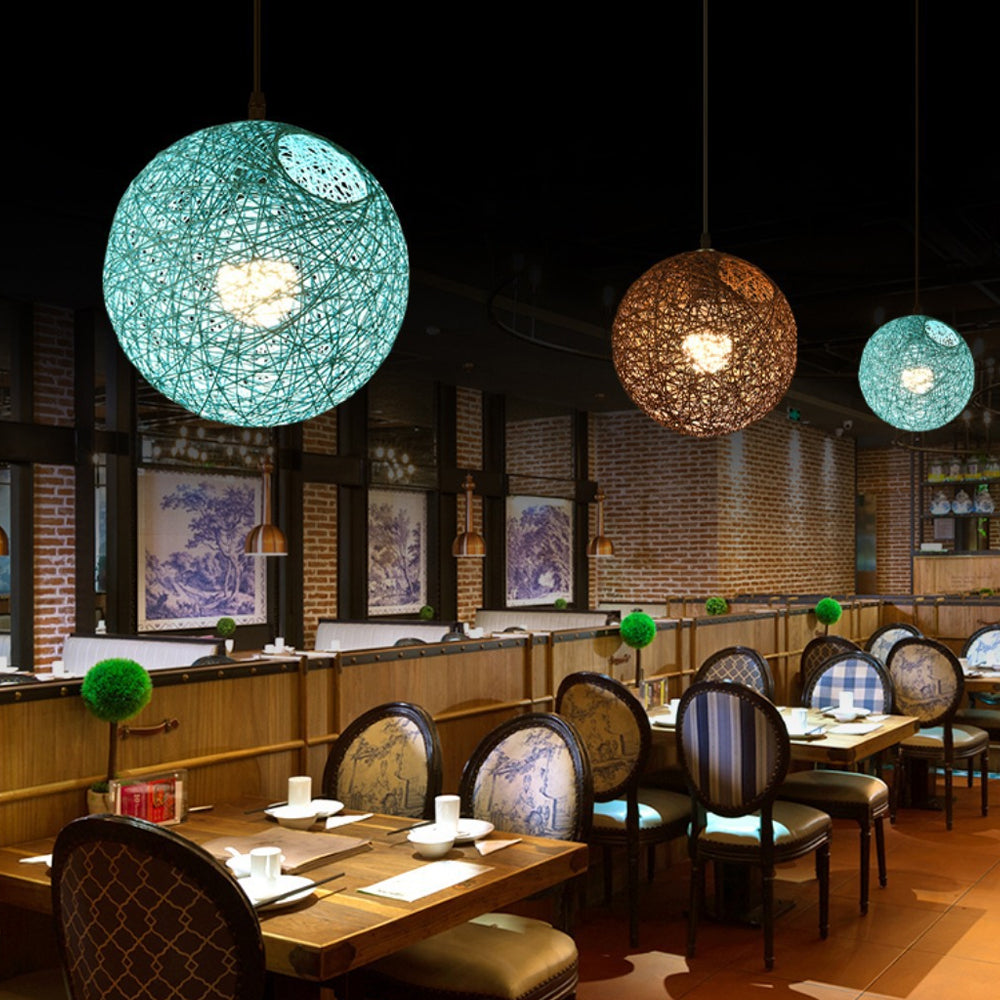Pendant Light Rattan 15.8 in Indoor Dining Room Living Room Hanging Ceiling Lamp Soft Glow Decorative Accent | Thomler