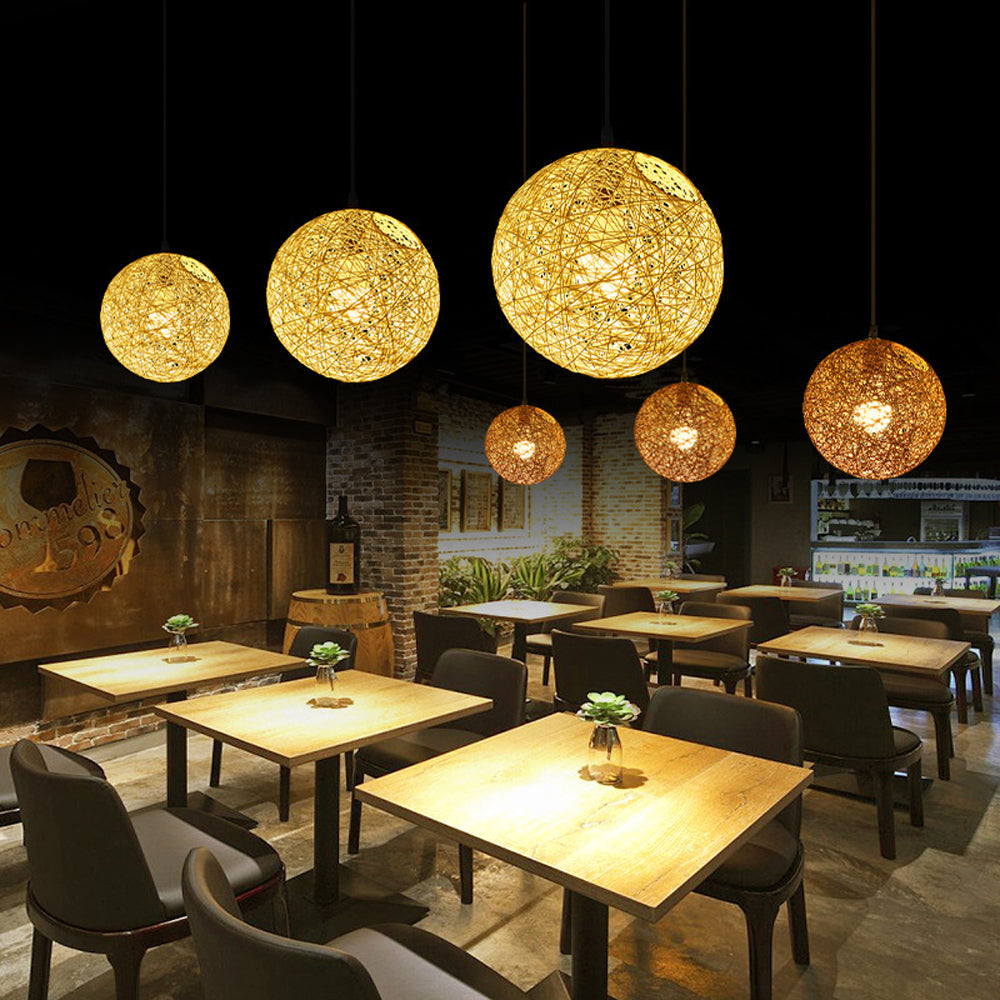 Pendant Light Rattan 15.8 in Indoor Dining Room Living Room Hanging Ceiling Lamp Soft Glow Decorative Accent | Thomler