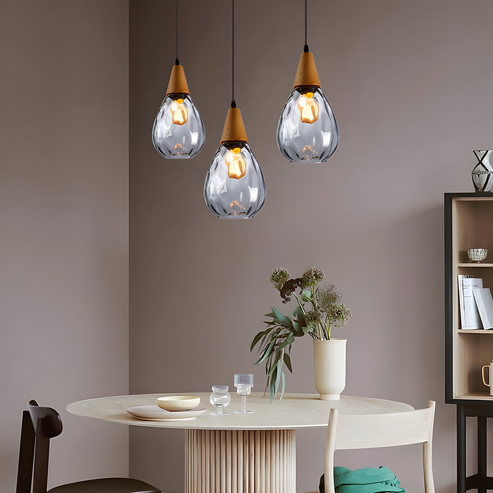 Pendant Light Glass Wood 12 in Warm Glow Indoor Dining Room Living Room Hanging Ceiling Lamp | Thomler