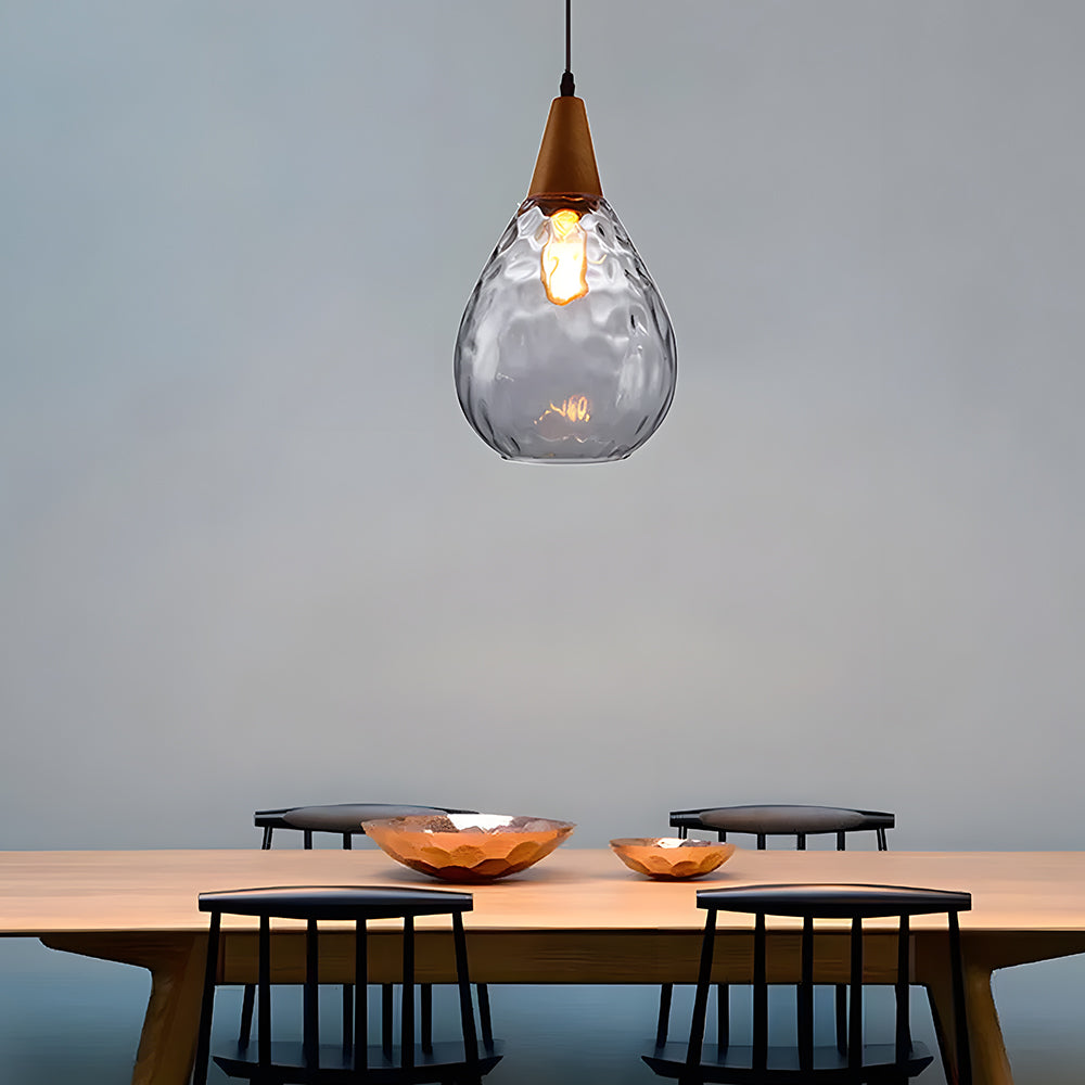 Pendant Light Glass Wood 12 in Warm Glow Indoor Dining Room Living Room Hanging Ceiling Lamp | Thomler