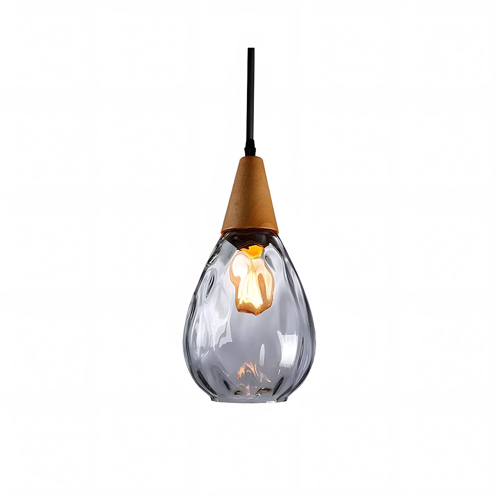 Pendant Light Glass Wood 12 in Warm Glow Indoor Dining Room Living Room Hanging Ceiling Lamp | Thomler