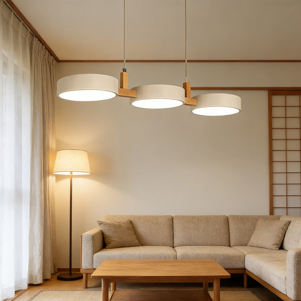Pendant Light Iron Acrylic Wood Ø 77.0 cm Dining Room Kitchen Island Triple Hanging Ceiling Lamp Minimalist LED | Thomler