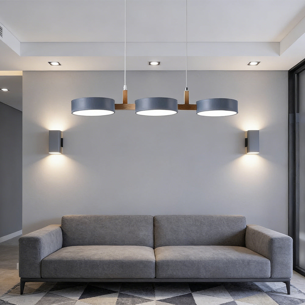 Pendant Light Iron Wood 77.0 cm Triple Shade Dining Room Kitchen Island Hanging Ceiling Lamp Minimalist LED | Thomler