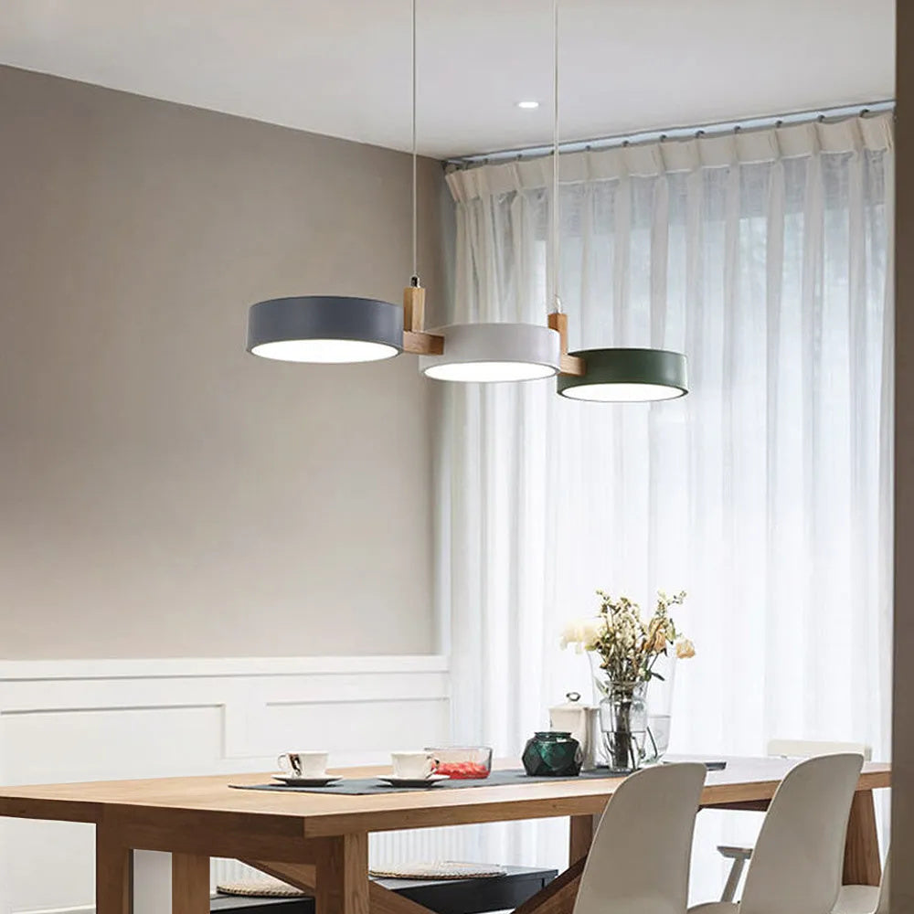 Pendant Light Iron Wood 77.0 cm Triple Shade Dining Room Kitchen Island Hanging Ceiling Lamp Minimalist LED | Thomler