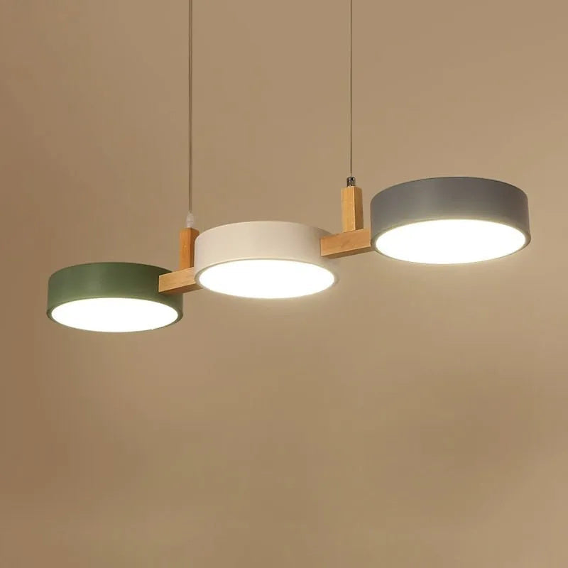 Pendant Light Iron Wood 77.0 cm Triple Shade Dining Room Kitchen Island Hanging Ceiling Lamp Minimalist LED | Thomler