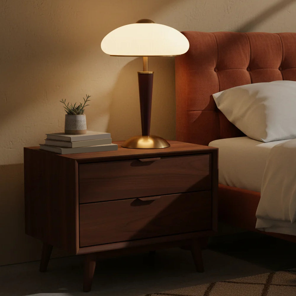 Table Lamp Metal Wood 10 in Fluted Dome Warm Light Bedside Living Room Reading Light | Thomler