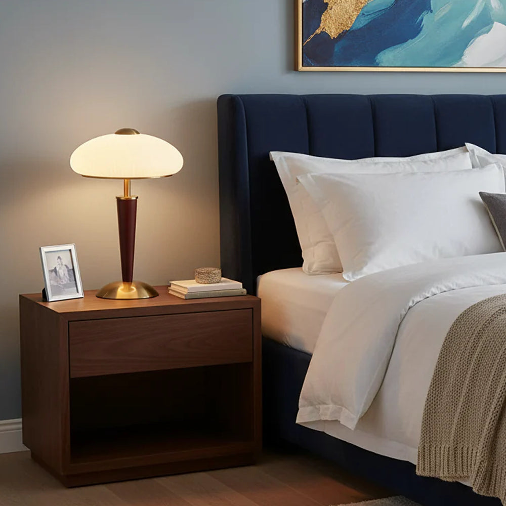 Table Lamp Metal Wood 10 in Fluted Dome Warm Light Bedside Living Room Reading Light | Thomler