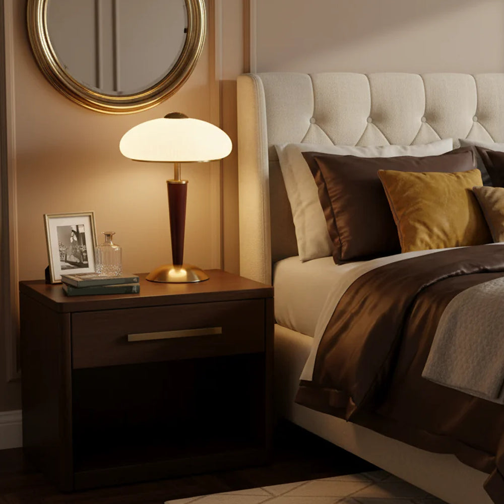 Table Lamp Metal Wood 10 in Fluted Dome Warm Light Bedside Living Room Reading Light | Thomler