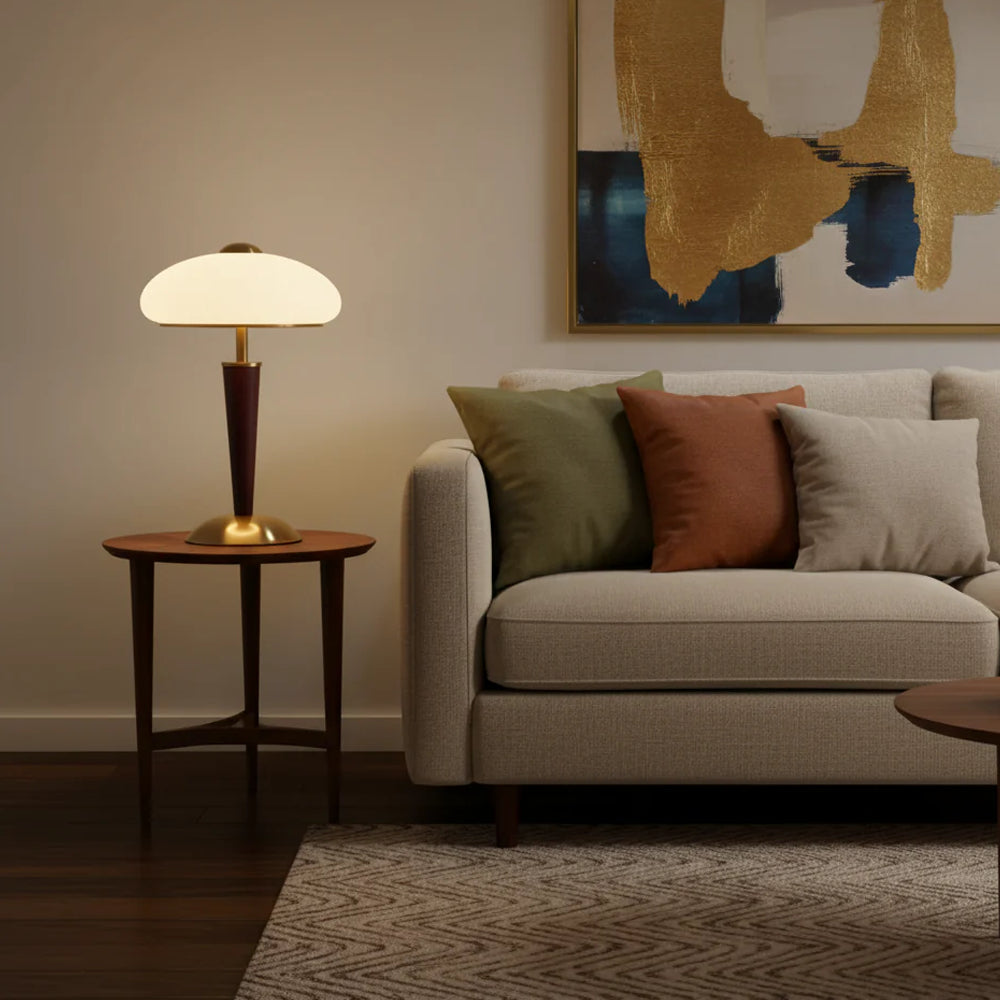 Table Lamp Metal Wood 10 in Fluted Dome Warm Light Bedside Living Room Reading Light | Thomler