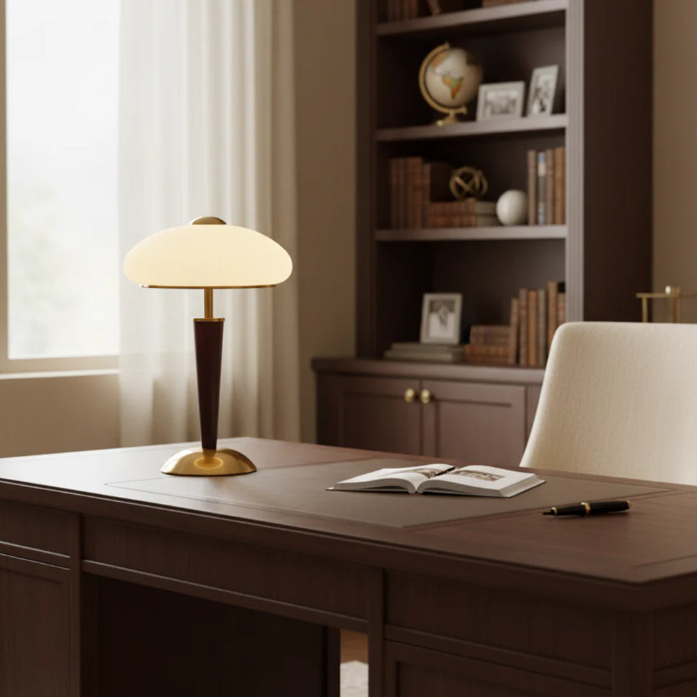 Table Lamp Metal Wood 10 in Fluted Dome Warm Light Bedside Living Room Reading Light | Thomler