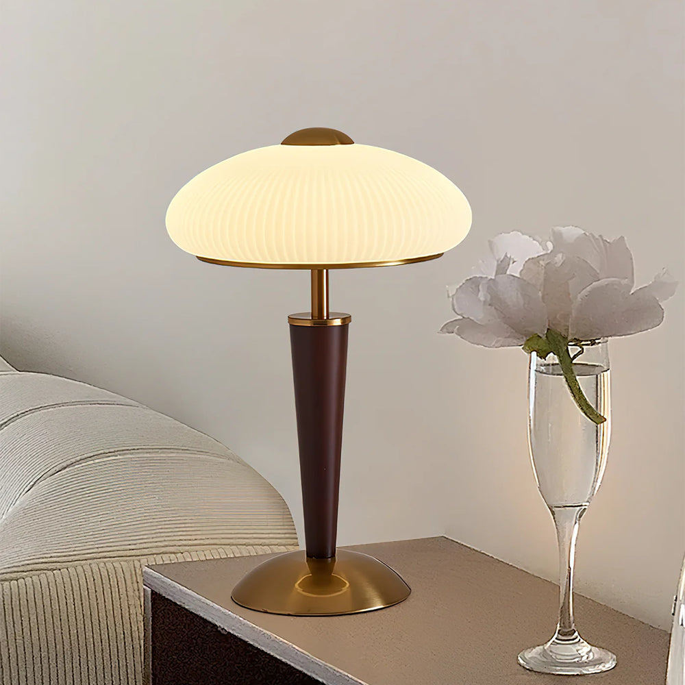 Table Lamp Metal Wood 10 in Fluted Dome Warm Light Bedside Living Room Reading Light | Thomler