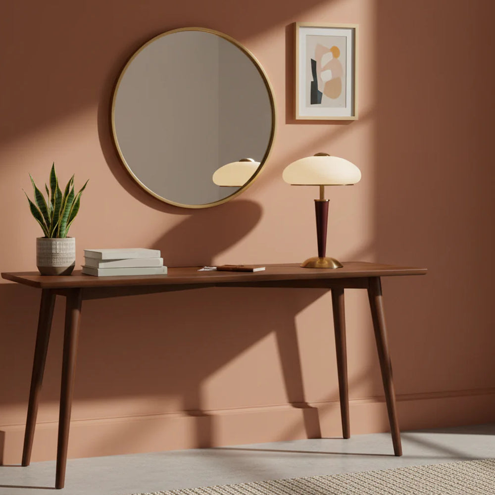 Table Lamp Metal Wood 10 in Fluted Dome Warm Light Bedside Living Room Reading Light | Thomler