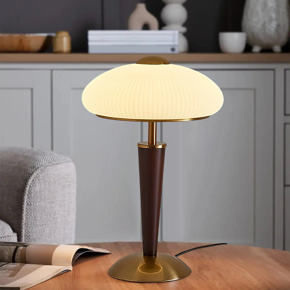 Table Lamp Metal Wood 10 in Fluted Dome Warm Light Bedside Living Room Reading Light | Thomler
