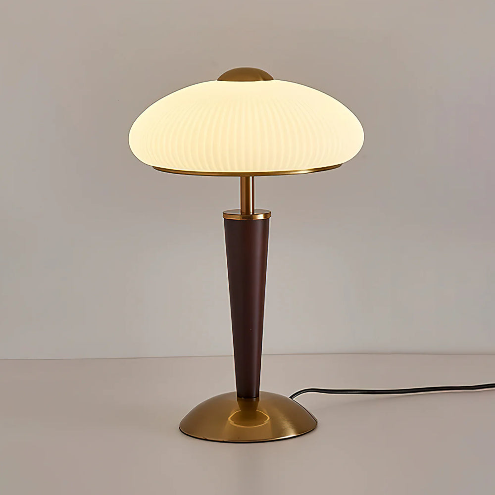 Table Lamp Metal Wood 10 in Fluted Dome Warm Light Bedside Living Room Reading Light | Thomler