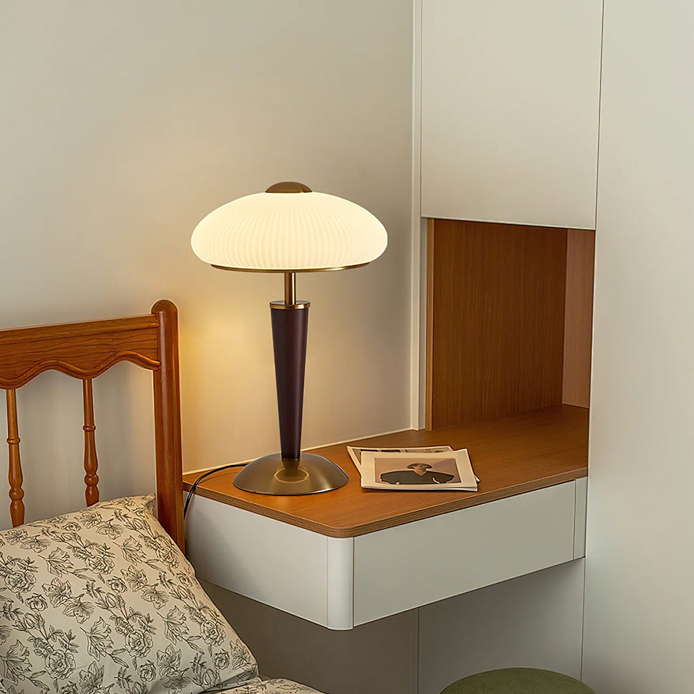 Table Lamp Metal Wood 10 in Fluted Dome Warm Light Bedside Living Room Reading Light | Thomler