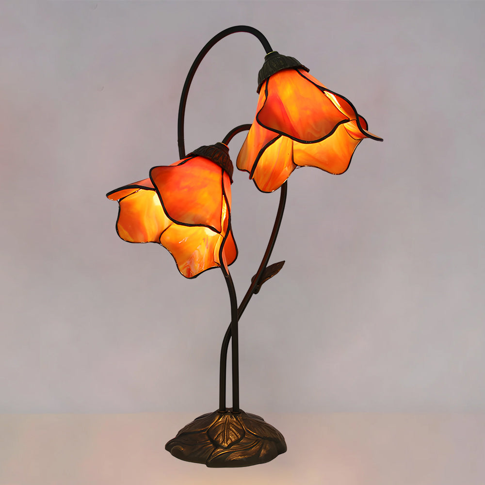 Table Lamp Metal Glass Resin 22.4 in Twin Flower Design Indoor Desk Reading Light Vintage Style | Thomler